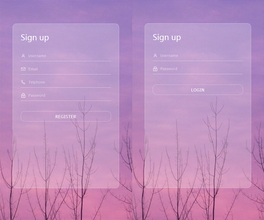 漂亮透明效果手机登录注册界面苹果CMS模板