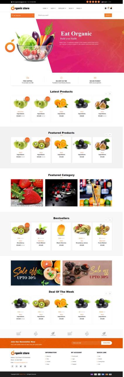 橙色大气响应式有机水果外卖商城网站苹果CMS模板