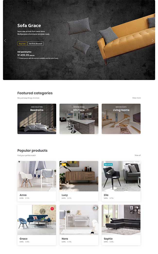简洁时尚的响应式室内家具购物商城网站苹果CMS模板