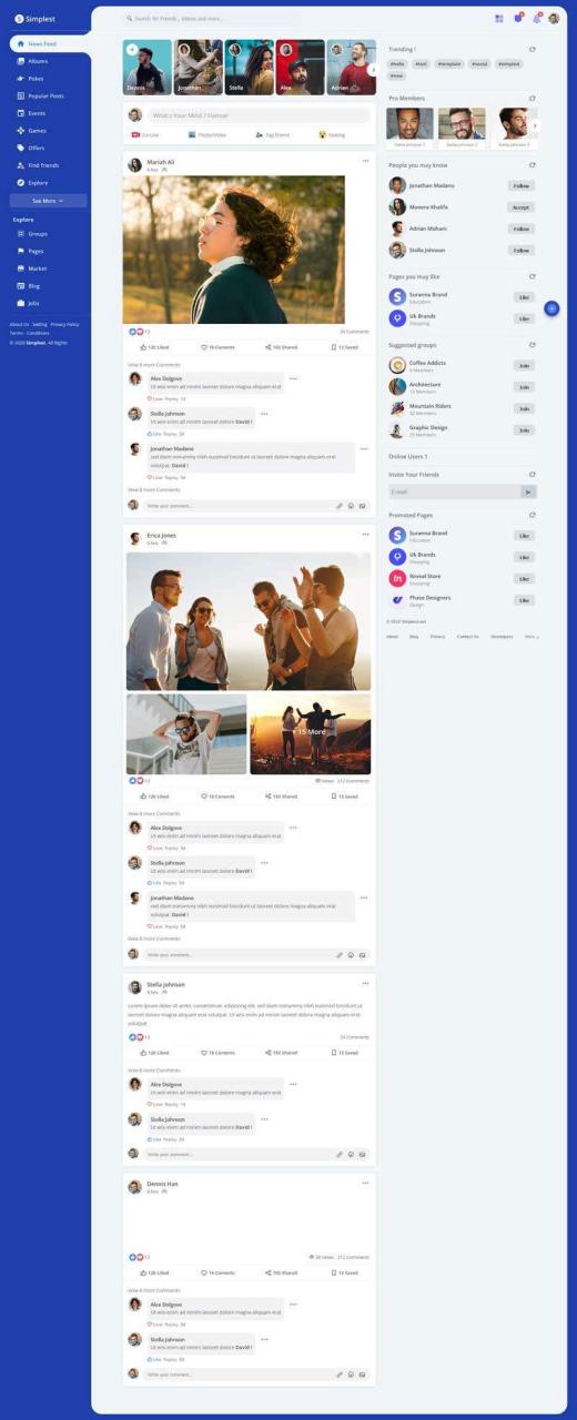 蓝色精美响应式在线社交聊天交友社区平台网站苹果CMS模板