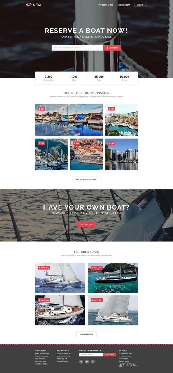 响应式游轮帆船租赁服务网站苹果CMS模板