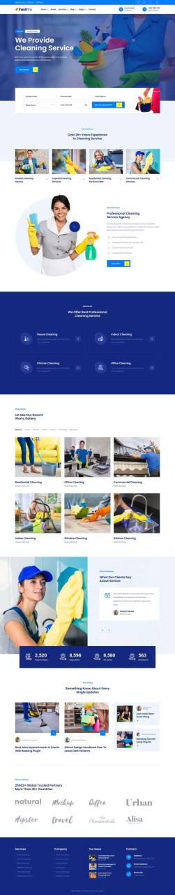蓝色大气响应式家政保洁服务公司网站苹果CMS模板