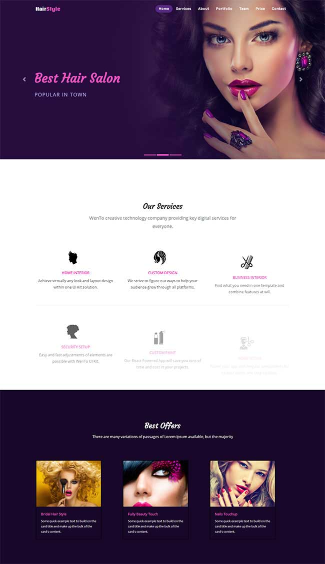 紫色大气宽屏响应式发型设计美容美发沙龙网站苹果CMS模板