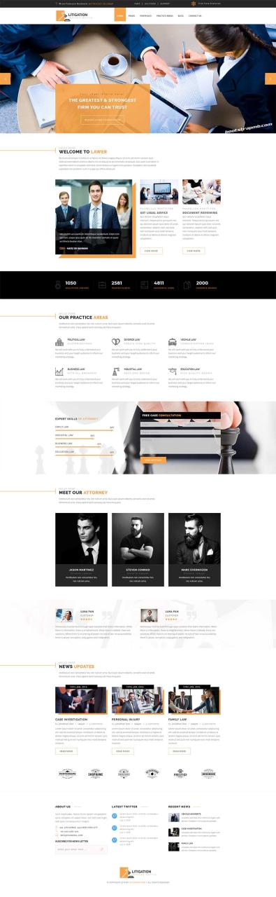 橙色大气宽屏律师法律服务机构网站苹果CMS模板